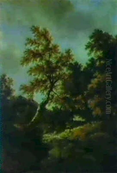 Wooded River Landscape With A Stag Hunt - view 1