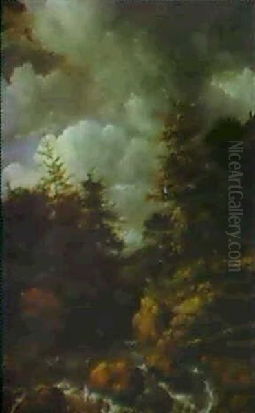 A Torrent Running Through A Wooded Landscape - view 1