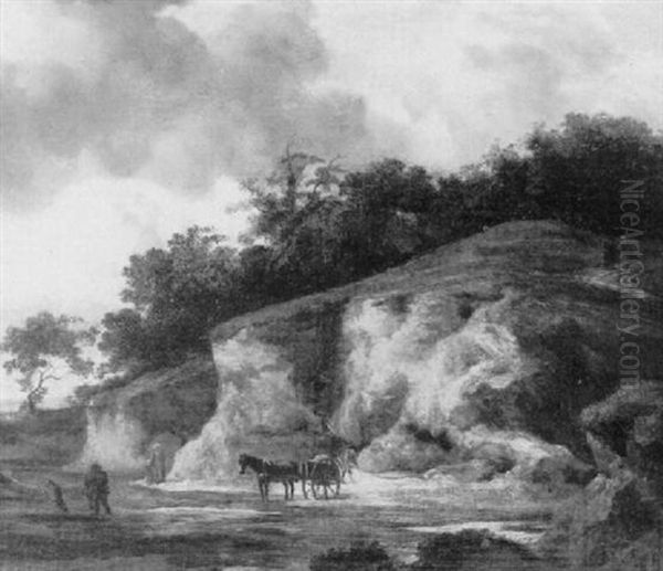 Figures By A Stream Near A Cliff - view 1