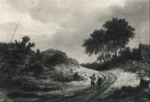 A Landscape With Figures On A Country Road by Jacob Van Ruisdael