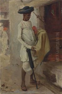 The Cloth Merchant In The Bazaar, Bombay by Horace Van Ruith