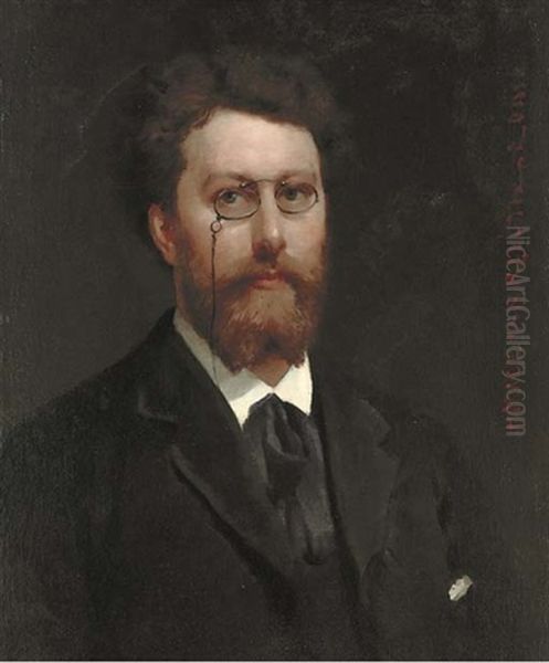 Portrait Of A Gentleman Wearing A Black Jacket And Spectacles - view 1