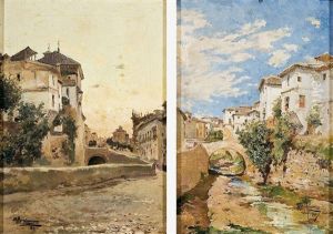 Vistas De Un Pueblo Andaluz (pair) by Manuel Ruiz Guerrero