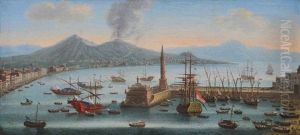 Port Of Naples With Mount Vesuvius