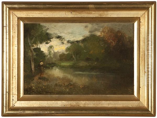 Figure Walking Along A River Bank - view 1