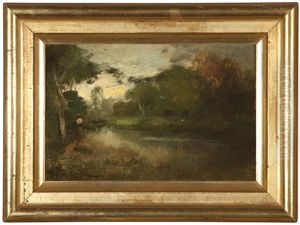 Figure Walking Along A River Bank