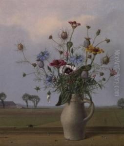 Flower Still Life In Front Of A Landscape by Herbert Bottger