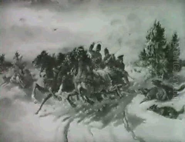 Pferdeschlitten, Von Angreifen Wolfen Bedroht - view 1