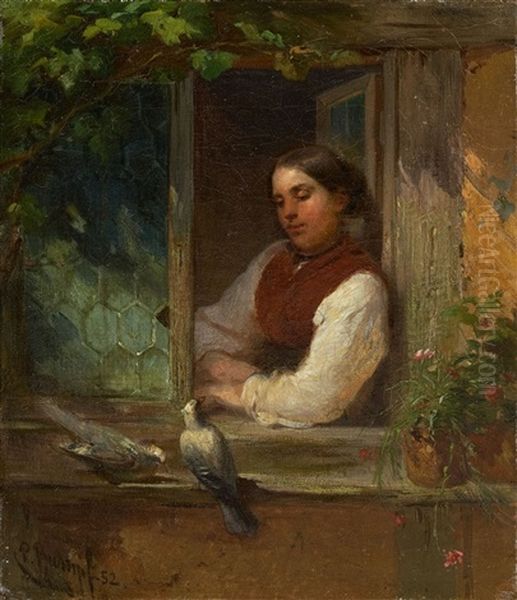 Christine Rumpf Am Fenster Mit Zwei Tauben - view 1