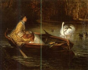 Repos D'une Elegante En Barque Sur Un Lac Repos D'une Elegante En Barque Sur Un Lac