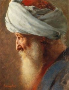 Profile Portrait Of A Bearded Man With Turban by Franz Rumpler