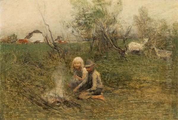 The Little Shepherds At A Camp Fire - view 1