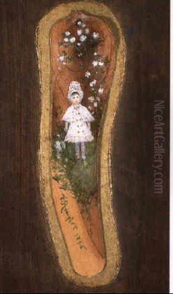 Madchen In Weissem Kleid Unter Heckenrose Bauernmadchen Mit Waschtrog - view 1