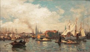 Port Of Hamburg With Tallship