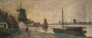 Fisher Harbor In Friesland by Julius Friedrich Ludwig Runge