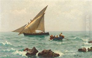 Morgenstimmung An Der Adria Mit Fischerbooten Und Langustenfischern by Julius Friedrich Ludwig Runge