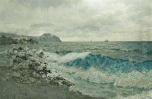 Brandung Beim Leuchtturm Von Genua
