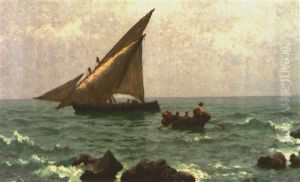 Morgenstimmung An Der Adria Mit Fischerbooten Und Langustenfischern by Julius Friedrich Ludwig Runge