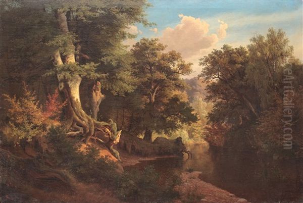 Forest Landscape With River - view 1