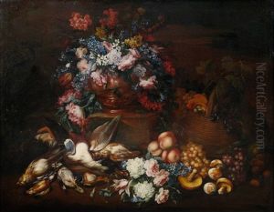 Stilleben Mit Blumen, Obst, Pilzen Und Erlegten Wildvogeln