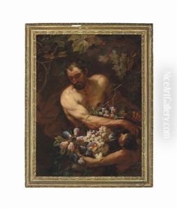 Bacchus Surrounded By Grapevines, Attended By A Satyr Carrying A Basket Of Grapes And Figs