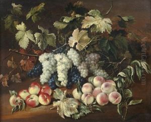 Stilleben Mit Weisen Und Roten Weintrauben, Blattern Sowie Pfirsichen Und Apfeln by Giovanni Battista Ruoppolo