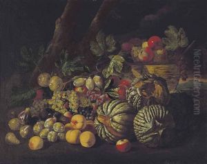 Melons, Grapes, Peaches, Figs And Other Fruit In A Wooded Landscape