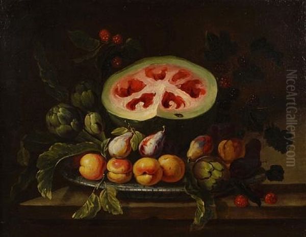 A Still Life With Watermelon And Peaches - view 1