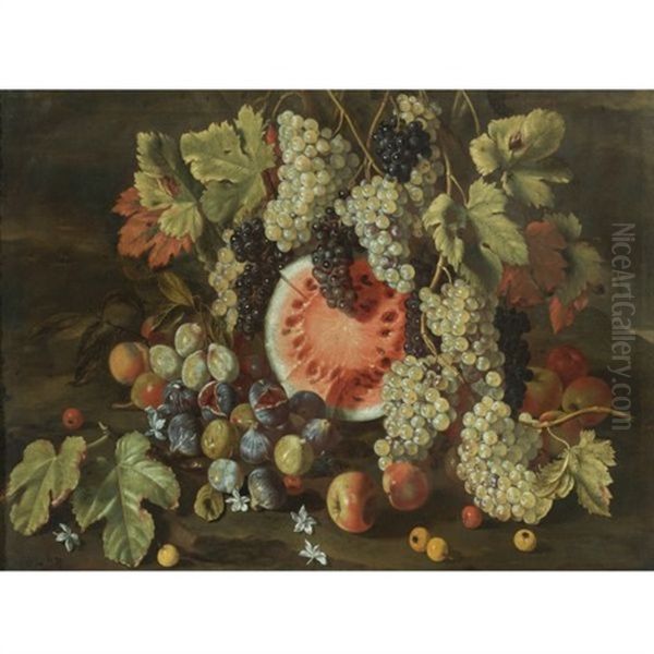 Still Life In A Landscape, With Grapes, Watermelons, Figs And Apples - view 1