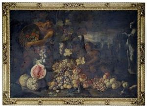 Still Life Of Fruit With Figures And Statues In A Landscape Setting Still Life Of Fruit With Figures And Statues In A Landscape Setting