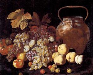 Natura Morta Di Uva, Pesche E Mele Con Pentola In Rame