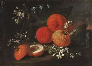Stilleben Mit Orangen Und Orangenbluten In Einer Glasvase
