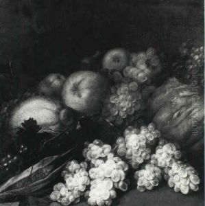 Still Life Of Grapes, A Melon, Lemons, Other Fruit And An   Ear Of Corn, All In A Landscape: A Fragment
