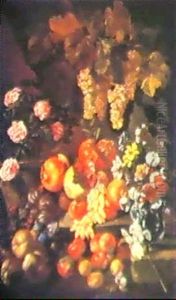 Still-life Of Pomegranates, Grapes, Apples.... by Giovanni Battista Ruoppolo