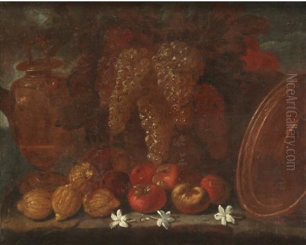 Nature Morte Aux Grappes De Raisin Et Fleurs Blanches - view 1