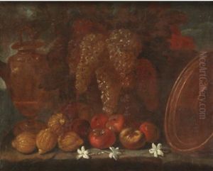 Nature Morte Aux Grappes De Raisin Et Fleurs Blanches by Giuseppe Ruoppolo
