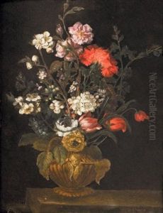 Bouquet De Fleurs Dans Un Vase Sculpte Sur Un Entablement by Giuseppe Ruoppolo