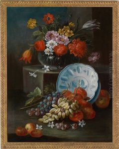 Stillleben Mit Einer Porzellanschale, Fruchten Und Einem Blumenstraus In Einer Glasvase by Giuseppe Ruoppolo