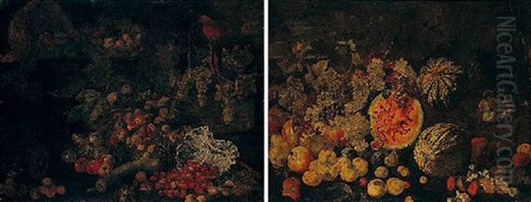 A Still Life With Fruits, Including Apples, Cherries, Figs, Marrow And Grapes In And Around Wicker Baskets - view 1