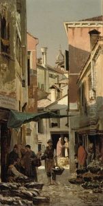 Market At The Corner Of Calle Crosera And Campiello Pescheria, Venice by Otto von Ruppert