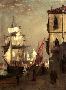 Blick Vom Markusplatz Auf Santa Maria Della Salute Mit Segelschiff by Otto von Ruppert