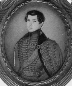 An Officer Of Austrian Hussars (a Volunteer Unit?) In Scarlet Dolman And Scarlet Pelisse by Adolf Ruprecht
