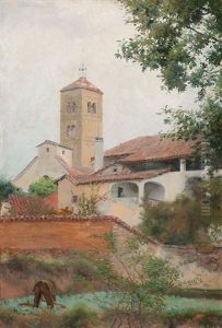 Vista Con La Iglesia De Sant Vicenc De Torello, Osona