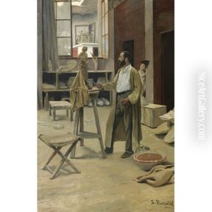 Estudio Del Escultor Claraso - Claraso In His Studio by Santiago Rusinol i Prats