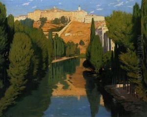 Una Vista Del Rio Jucar, Cuenca (view Along The River Jucar, Cuenca) by Santiago Rusinol i Prats