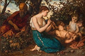 Greek Girl Playing The Double Pipe by Franz Russ the Elder