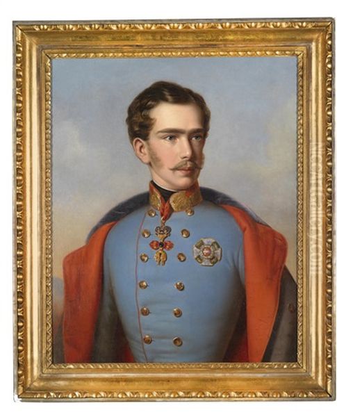 Kaiser Franz Joseph I. Von Osterreich, Portrat Des Jungen Kaisers In Uniform, Dekoriert Mit Dem Orden Vom Goldenen Vlies Und Dem Militar Maria Thereien Orden - view 1