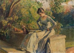 Girl Reading In A Garden by Franz Russ the Younger
