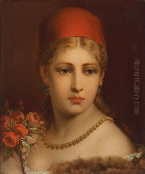 Portrait Of A Girl With Red Cap And Pearl Necklace by Franz Russ the Younger
