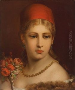 Portrait Of A Girl With Red Cap And Pearl Necklace